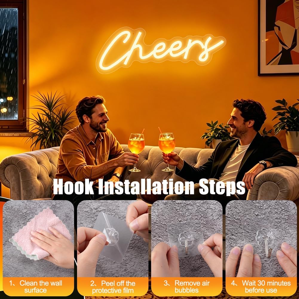 Detalle 2 de AOOTE 6314110 Cheers LED Neon Sign, Warm White, USB-Powered, 6 Brightness Levels