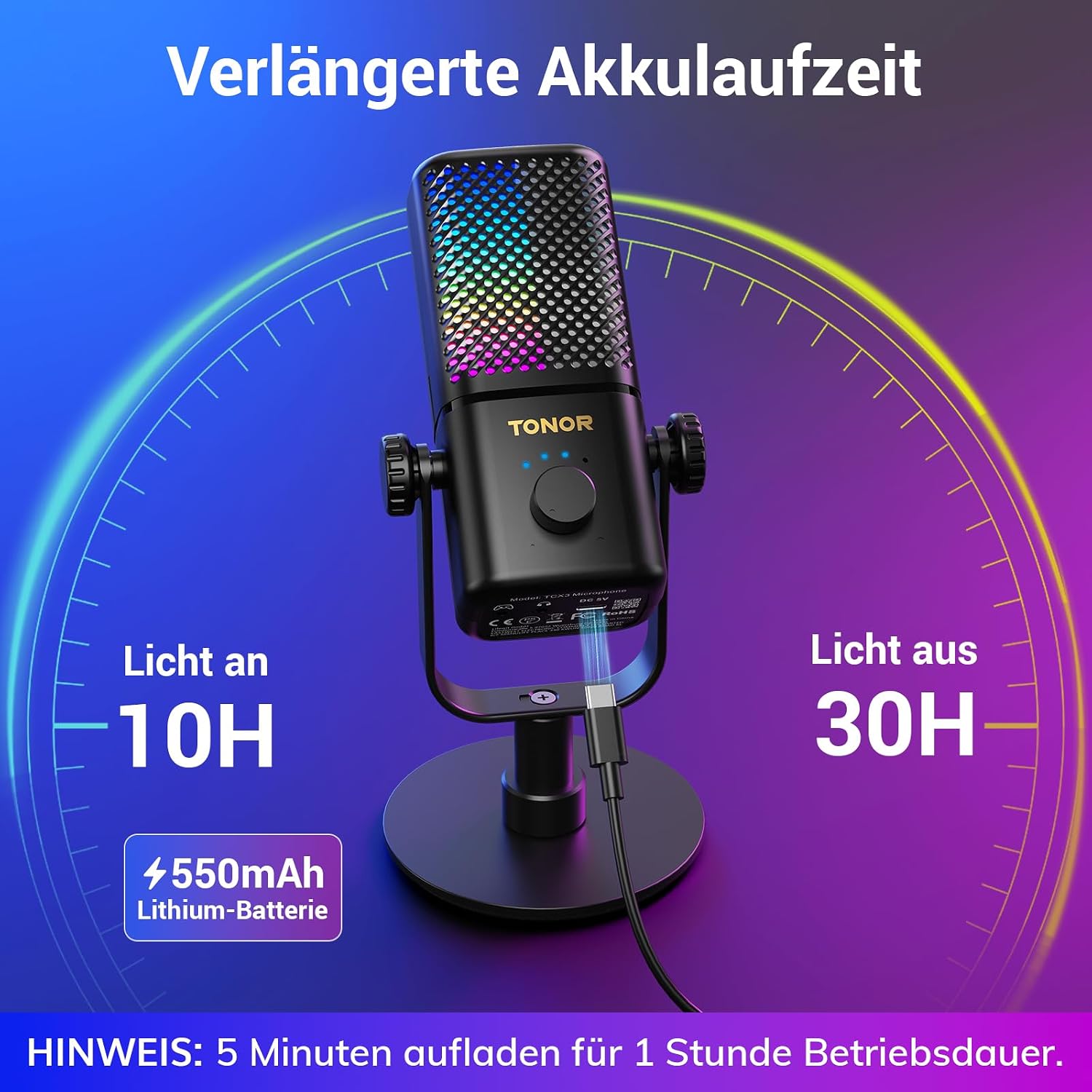 Detalle de TONOR TCX3 Gaming Mikrofon 30 Std. Akkulaufzeit đ€
