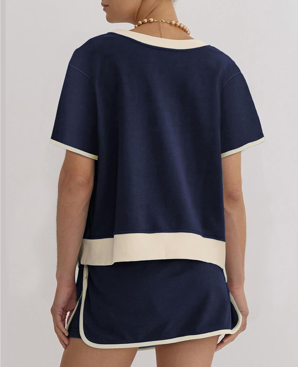 Detalle de SELINK Lounge Sets for Women: 2-Piece Colorblock Skirt Set (Drop Shoulder T Shirt + Skort)