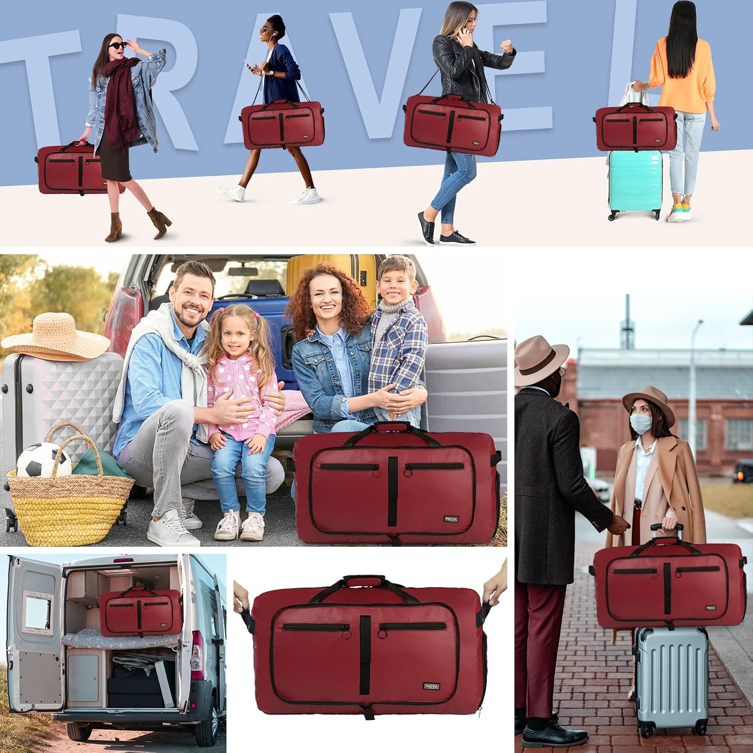 Detalle de Fmeida 65L foldable travel duffle bag