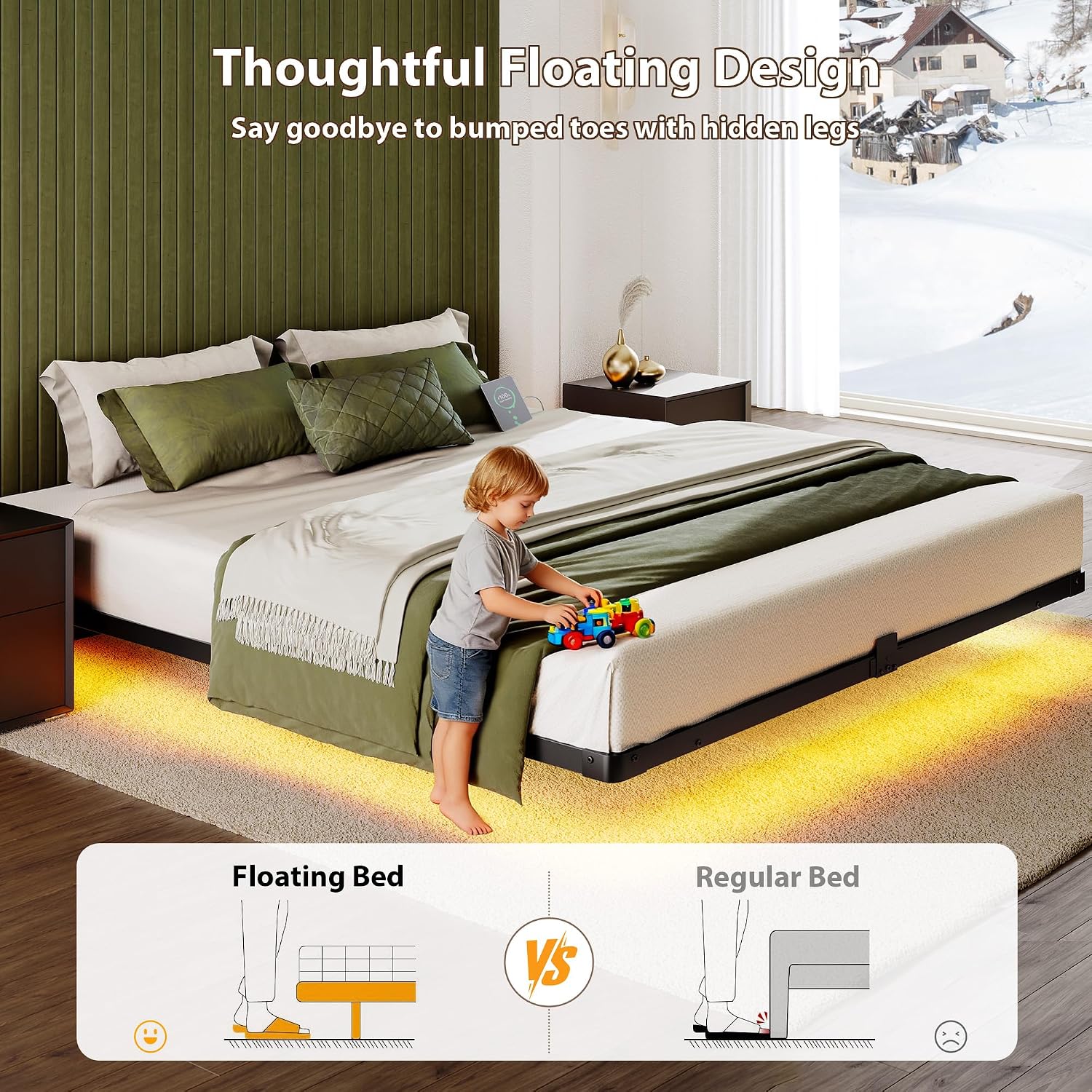 Thumbnail 2 de MORICAD Floating Bed Frame, Queen Size