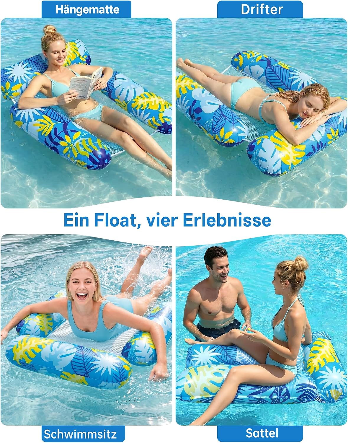 Detalle de Wincany Luftmatratze Pool – 4-in-1 Kippsicheres 3-Röhren-Design, 116 × 94 cm, max. 100 kg