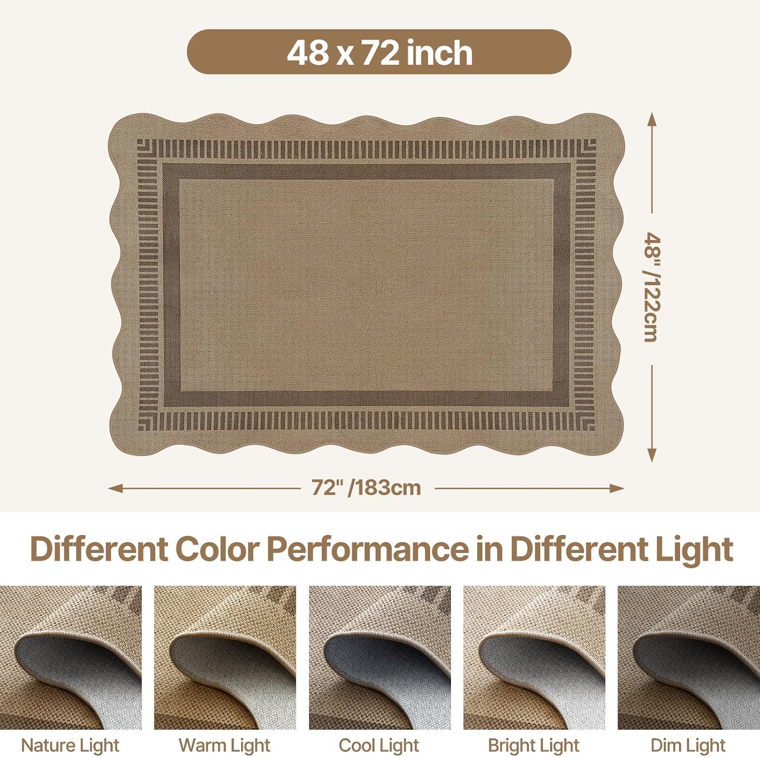 Detalle de Dadasgk LDYUS-A022-Tan-4x6 Scalloped 4' x 6' Indoor Outdoor Rug