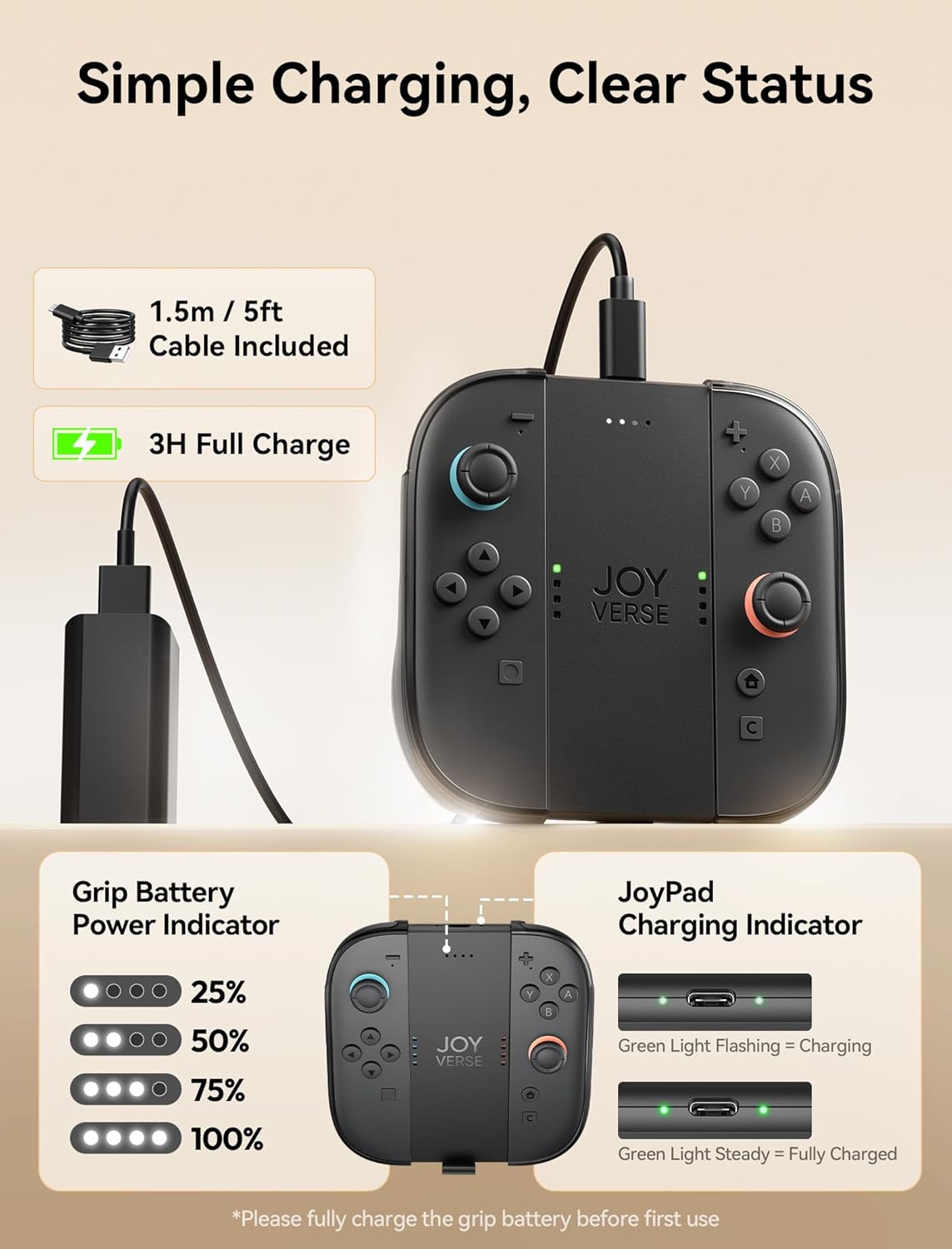 Thumbnail 4 de JSAUX Charging Grip for Switch 2 Joy-Con – Built-in 1200 mAh battery grip handle for playing while charging (2025)
