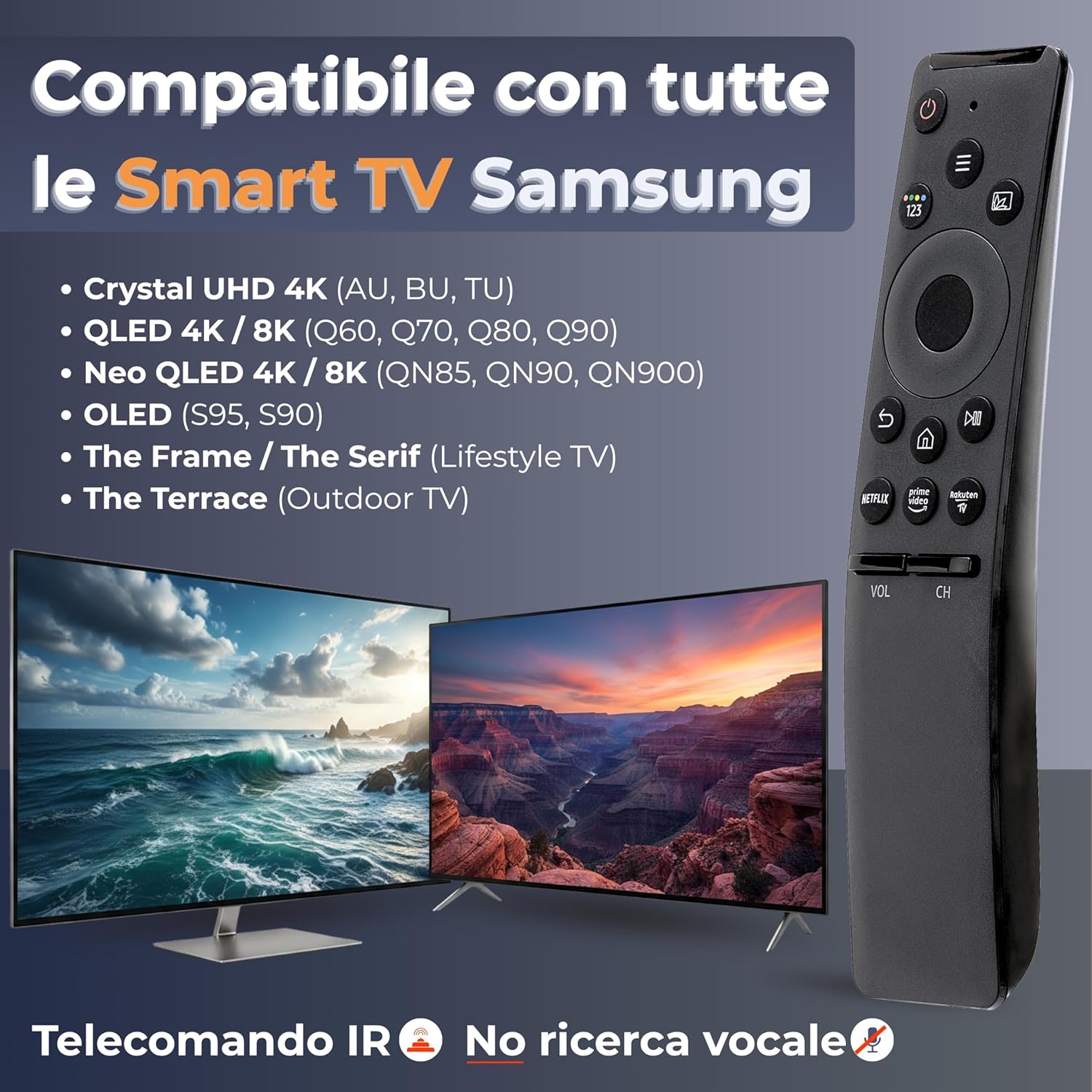 Detalle de Koomando Universale per Smart TV Samsung – pronto all’uso IR, tasti Netflix/Prime/Rakuten