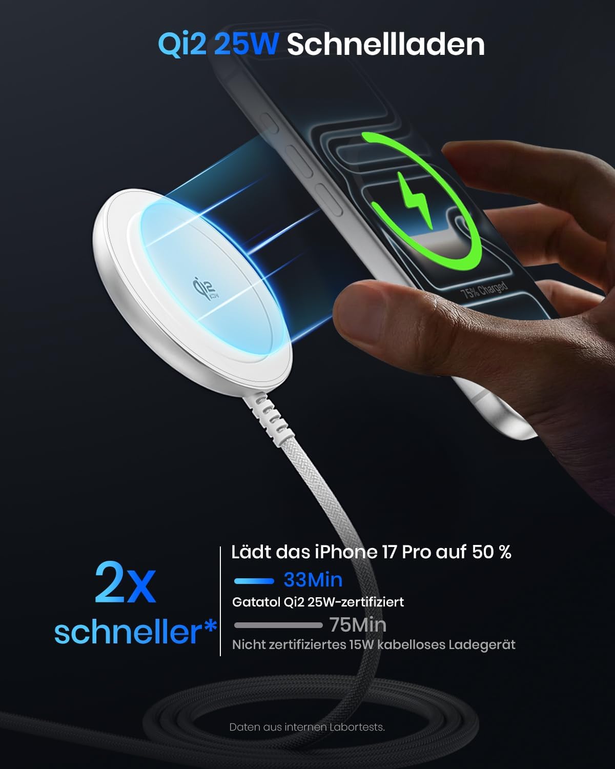 Thumbnail 1 de Qi2 25W magnetisches kabelloses Ladegerät inkl. 30W Netzteil – Mag-Safe kompatibel, 1,5 m Kabel, Weiß