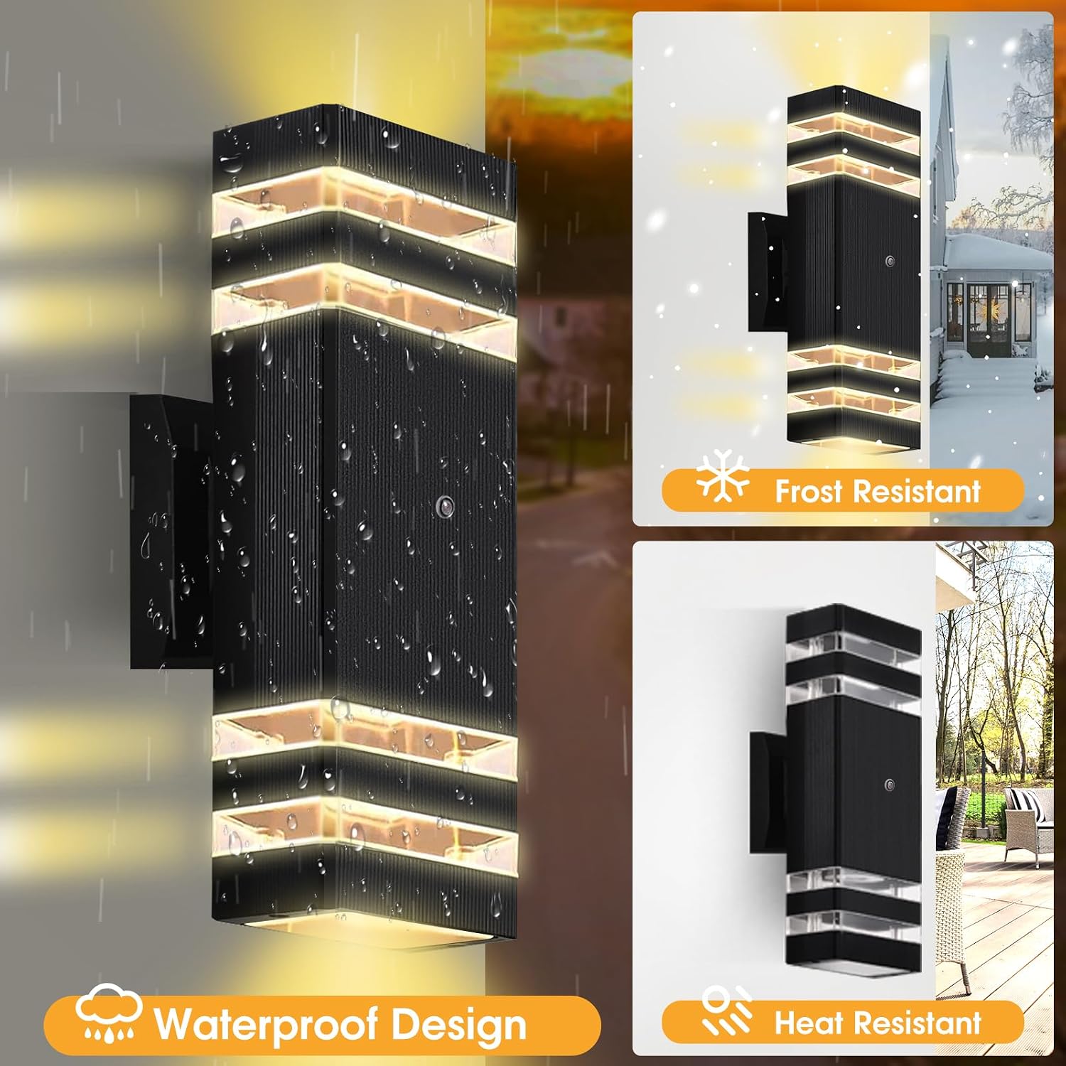 Thumbnail 2 de hameso G005 Dusk-to-Dawn Outdoor Wall Lights, 2-Pack, 3000K Warm White