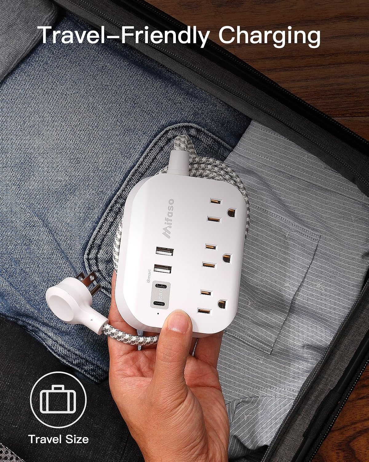 Detalle 2 de Mifaso TH8056 Power Strip with USB-A and USB-C, 5-Ft Flat Cord