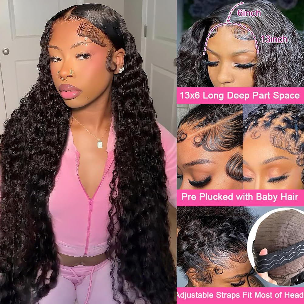 Thumbnail 1 de TONHONK 30-Inch Deep Wave Lace Front Wig (13x6 HD Lace, 200% Density, Human Hair, Glueless)