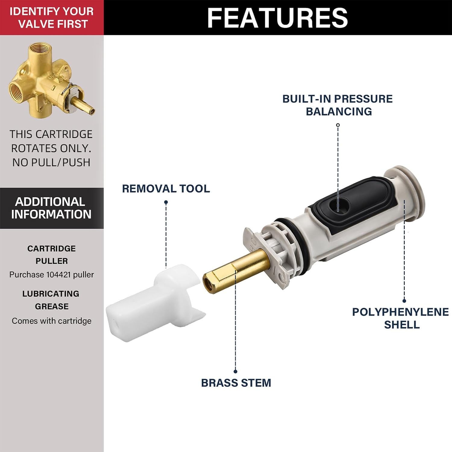 Thumbnail 2 de Tearel Shower Cartridge Kit with Brass Core, Puller and Handle Adapter