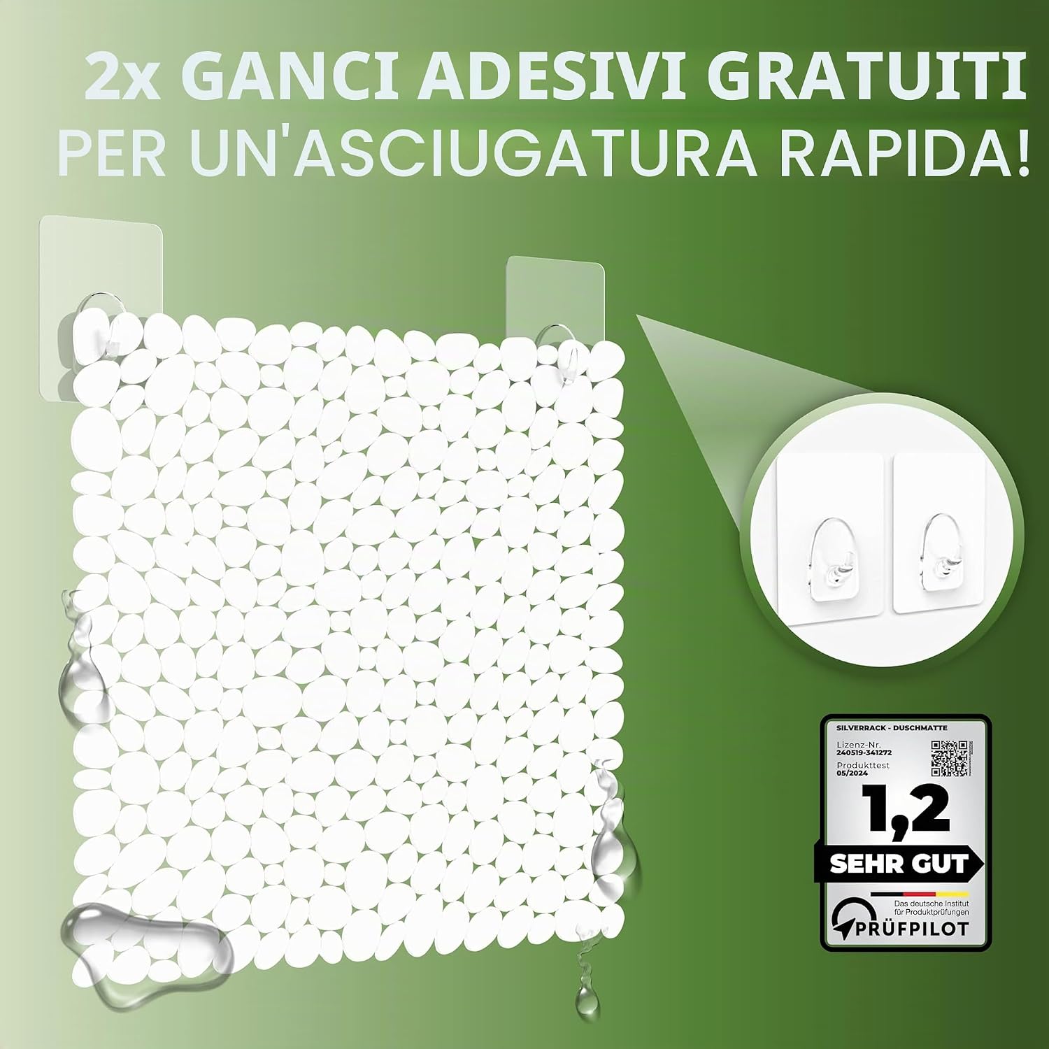 Detalle de SilverRack DermaSensitivo – Tappetino da doccia antiscivolo 53x53 cm, 100% senza BPA