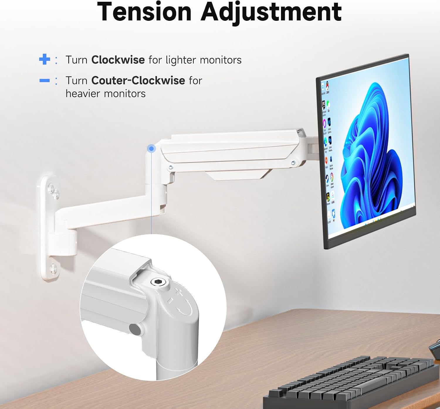 Detalle 2 de Suptek Monitor Wandhalterung 13–32 Zoll, Gasfeder, VESA 75x75/100x100, Weiß