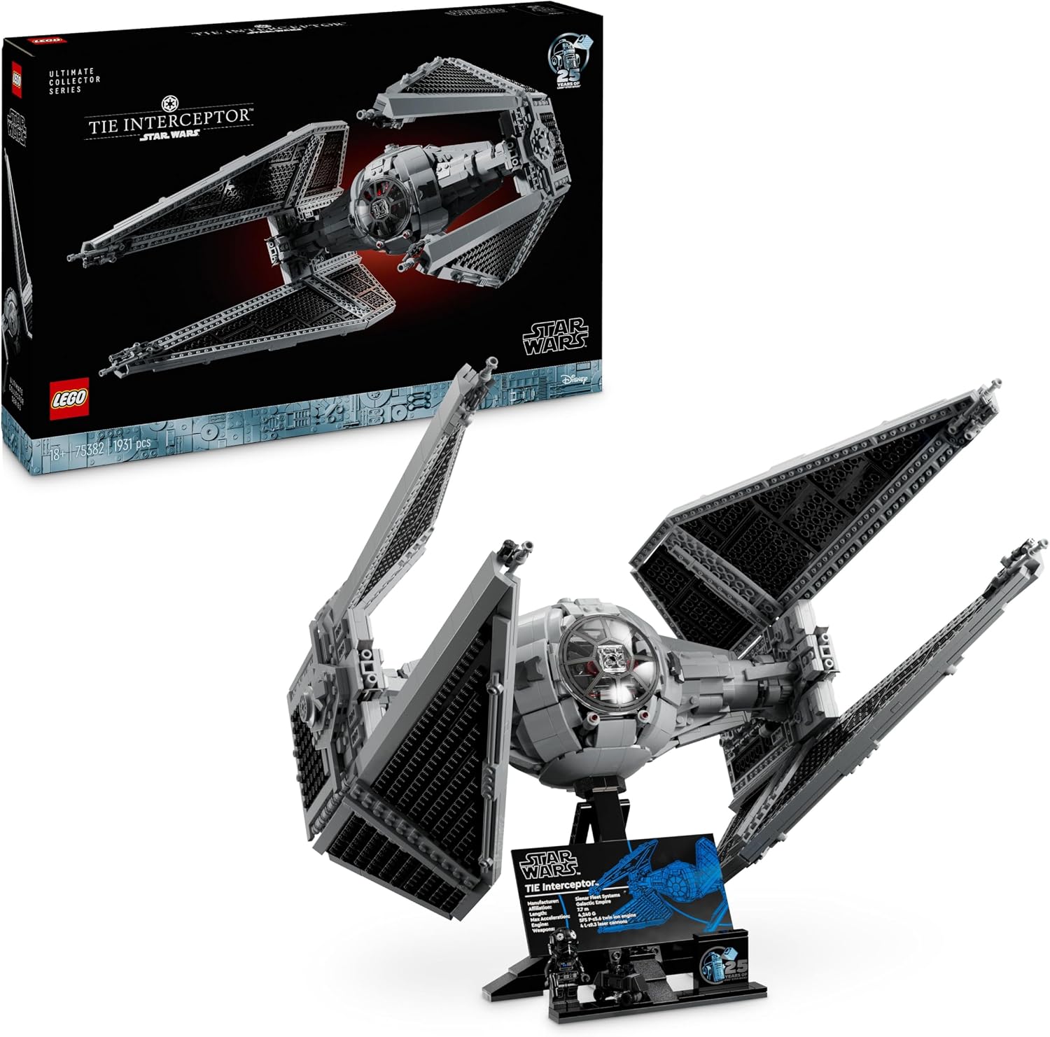 Detalle de LEGO Star Wars TIE Interceptor UCS 75382: maquette d’esposizione per adulti con minifigure e 25° anniversario