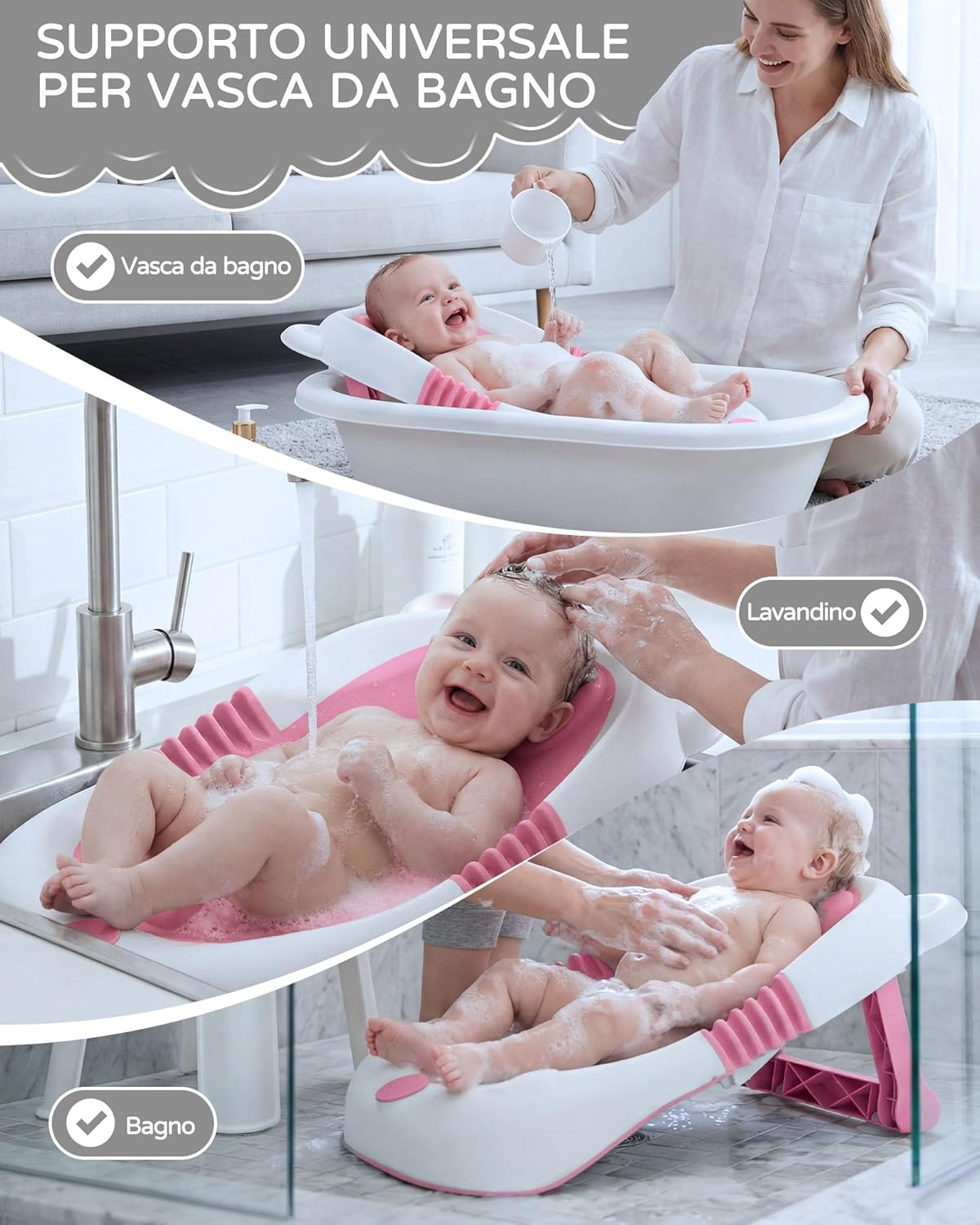 Thumbnail 1 de Vaschetta da bagno pieghevole SANEWE per neonato 0-6 mesi, con supporto e sedile antiscivolo con ventose