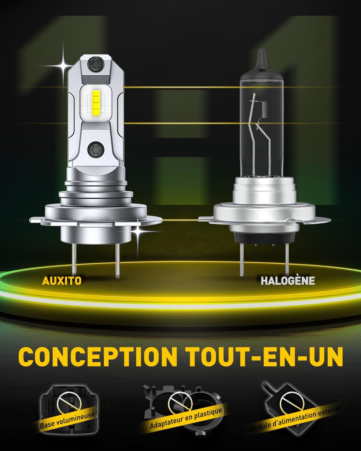 Detalle de AUXITO Ampoule H7 LED Ultra Puissante 6500K – Lot de 2, 36000LM, IP68, Plug & Play