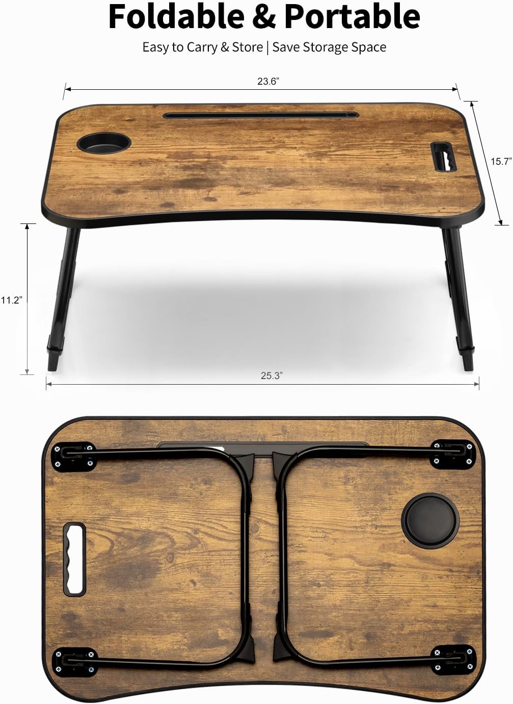 Detalle de Ruxury RL2 Folding Lap Desk, Brown Wood Table with Cup Holder