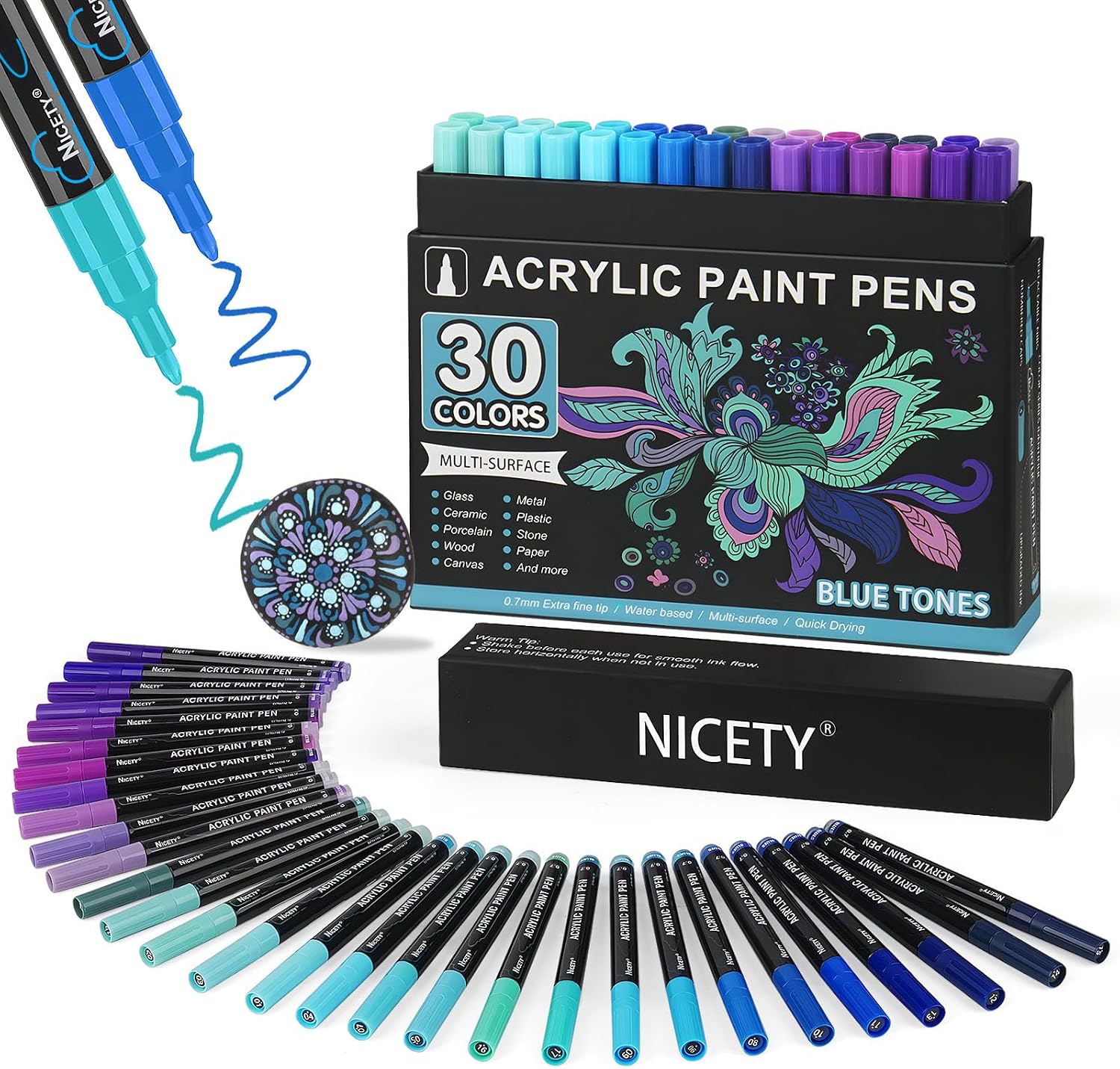 Detalle de Nicety 32 Colours Acrylic Paint Pens (Skin Tones) - Dual-tip brush and fine markers for rock, stone, ceramic and more