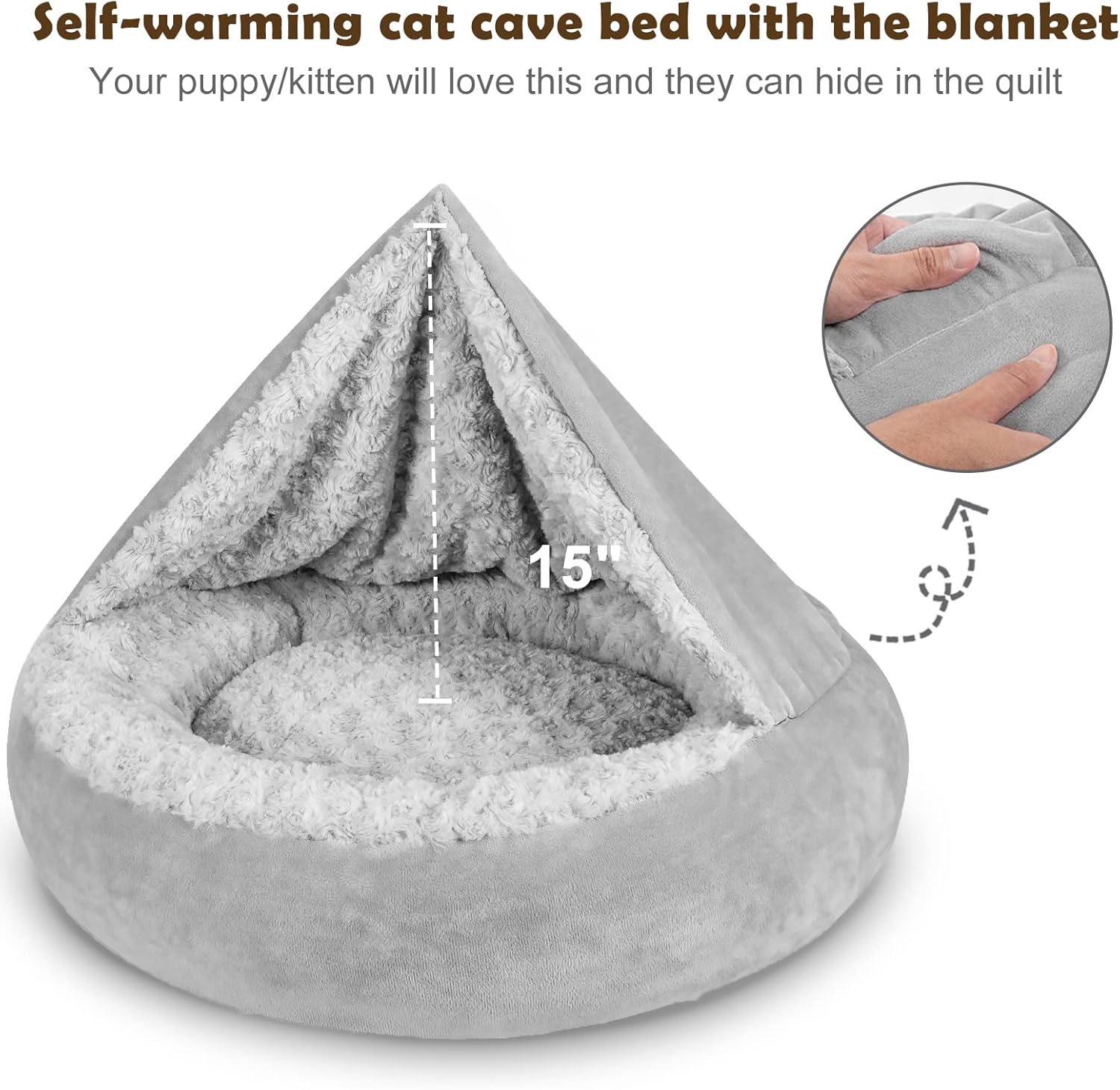 Detalle 1 de JOEJOY 23-Inch Hooded Donut Pet Bed, Machine Washable with Non-Skid Bottom