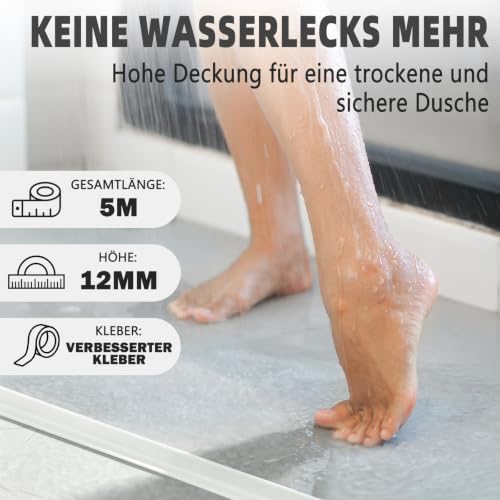 Thumbnail 2 de LAINIKE 5M Dusche Schwallschutzleiste – Selbstklebend, Transparent, Silikon Wasserstopper