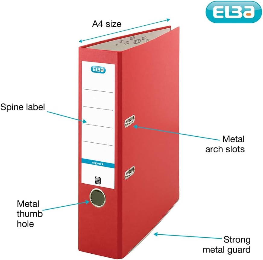 Detalle 2 de Elba A4 Lever Arch File, 570 Sheet Capacity, 80mm Spine, Red