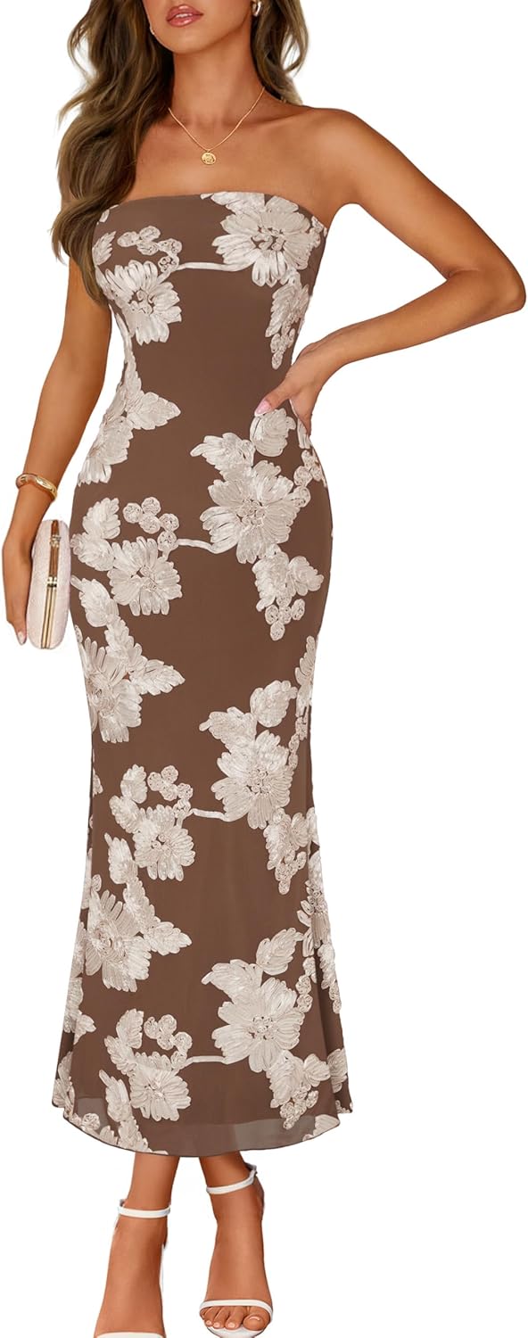 Thumbnail 6 de MEROKEETY Floral Strapless Maxi Dress — 2026 Summer Wedding Guest & Formal Eveningwear