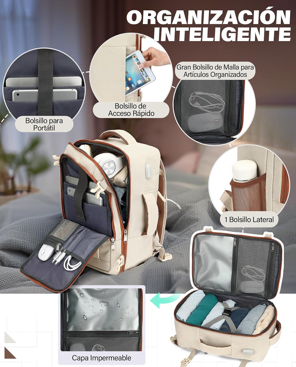 Thumbnail 3 de Mochila VANKEV Viaje Cabina 40x20x25 cm (20L) para Ryanair: cabina eficiente para portátil de 14