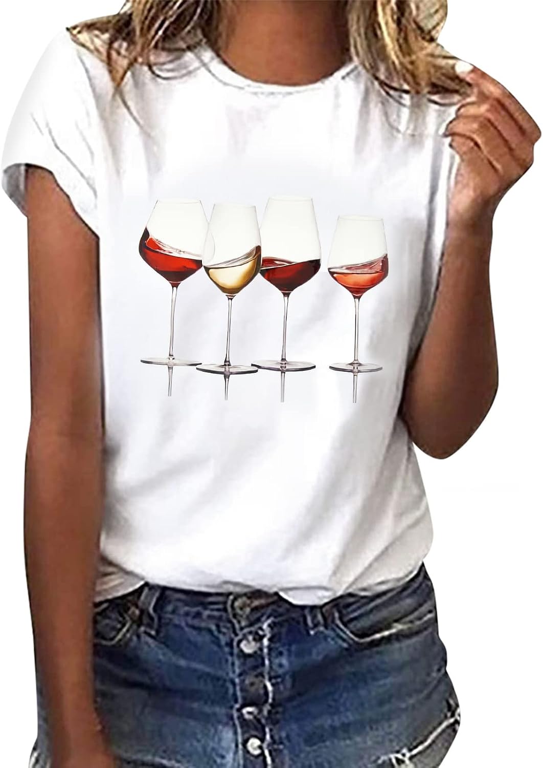 Detalle de heekpek Damen T-Shirt Kurzarm – Weiß, 100% Baumwolle, Druckmuster
