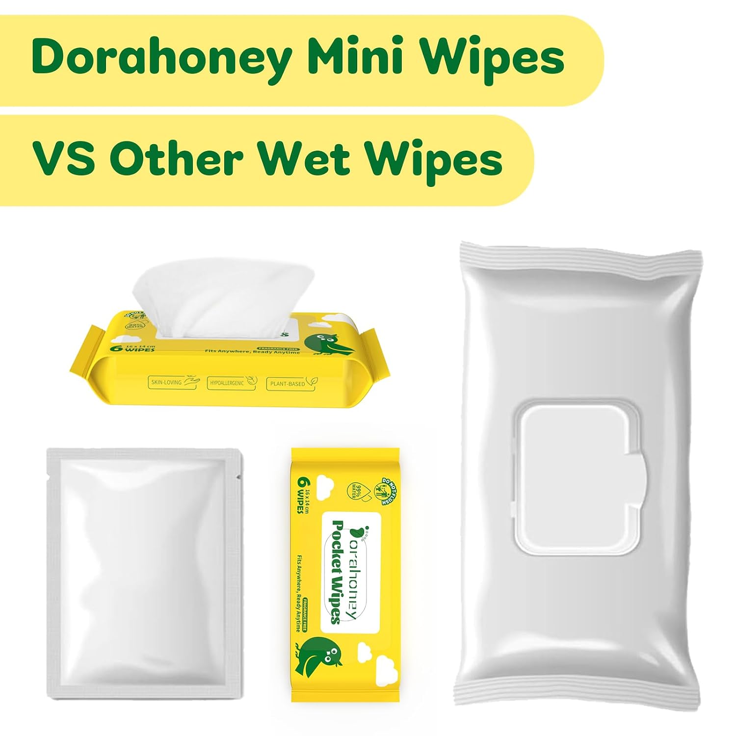 Thumbnail 5 de Dorahoney Mini Reise-Feuchttücher für Babys & empfindliche Haut – unparfümiert, hypoallergen, Reisegröße (8er Pack mit 48 Tüchern)