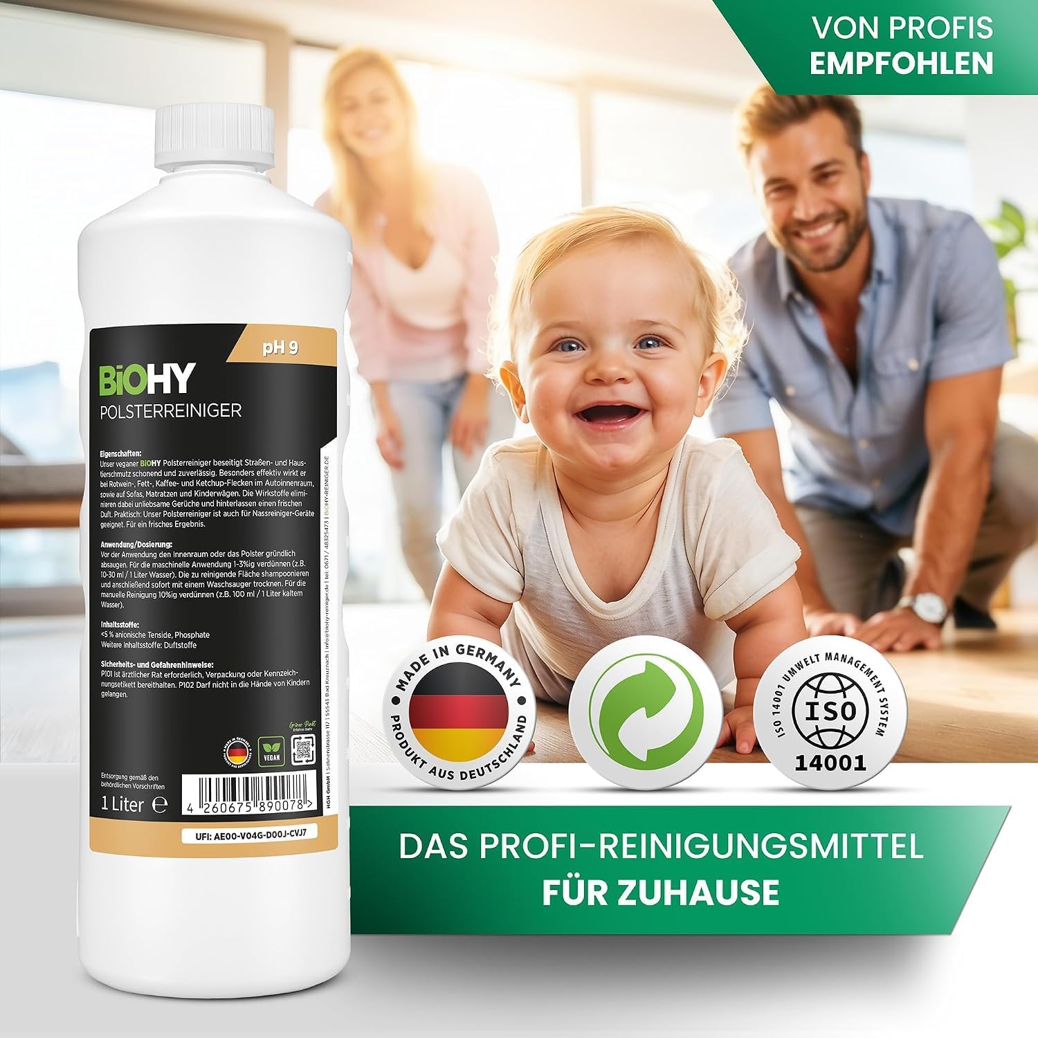 Detalle de BIOHY K12496 klädselrengöring, koncentrat för bilsäten och möbler, 1 l