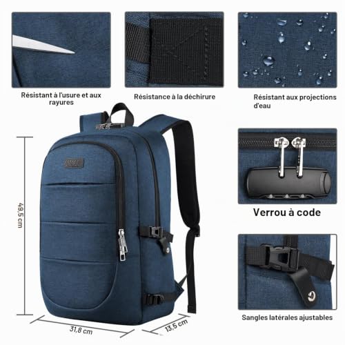 Detalle 2 de AMBOR Sac à dos pour ordinateur portable 17,3 pouces, antivol avec port USB