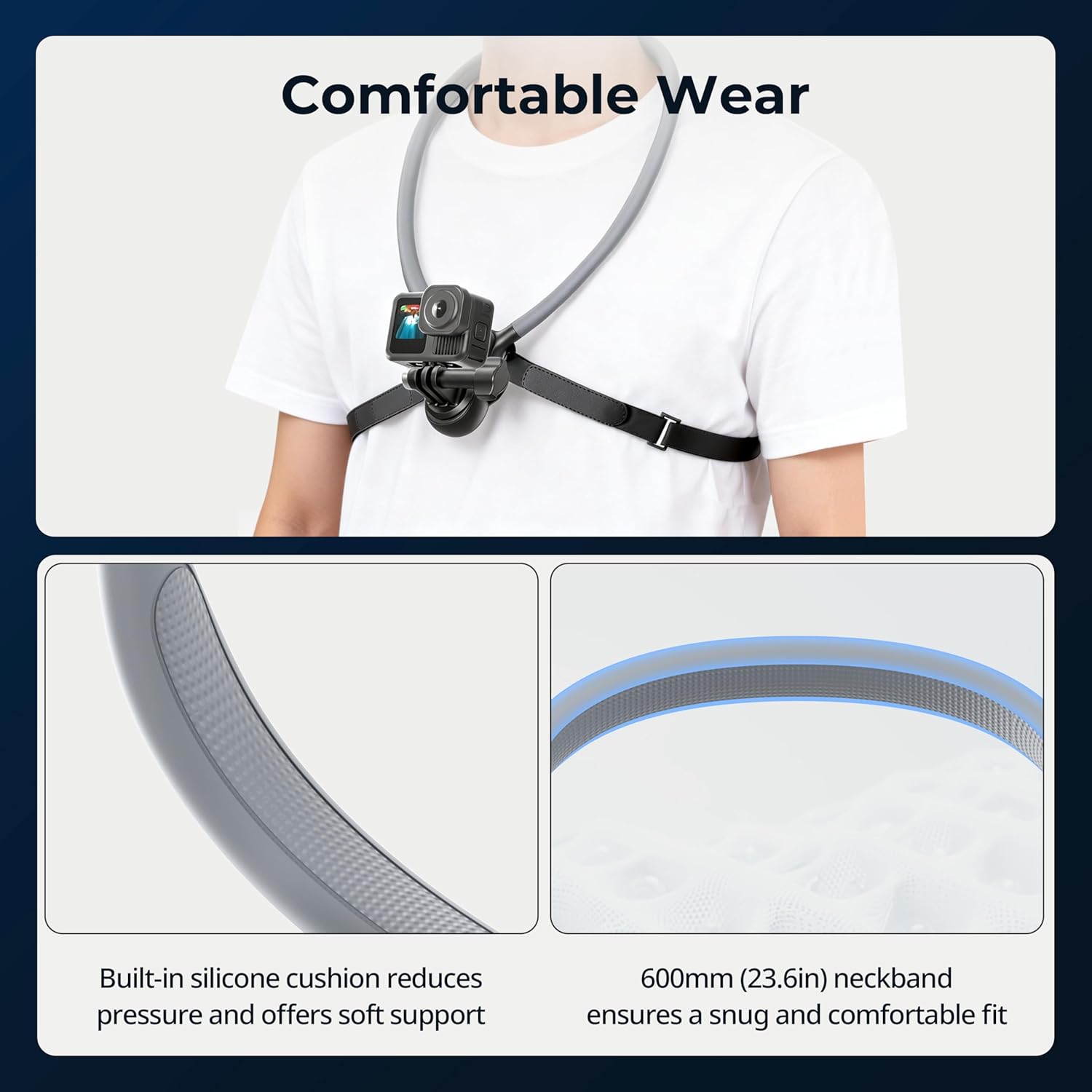 Detalle de Support de Cou SMALLRIG avec Sangle de Poitrine pour caméras d’action – ajuste sûr et rapide