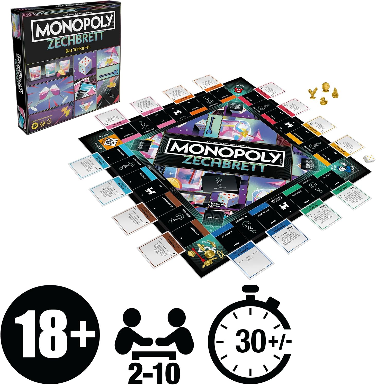 Detalle 2 de Monopoly Board Crawl Trinkspiel (offiziell) – Deutsche Fassung, Partyspiel für Erwachsene ab 21 Jahren