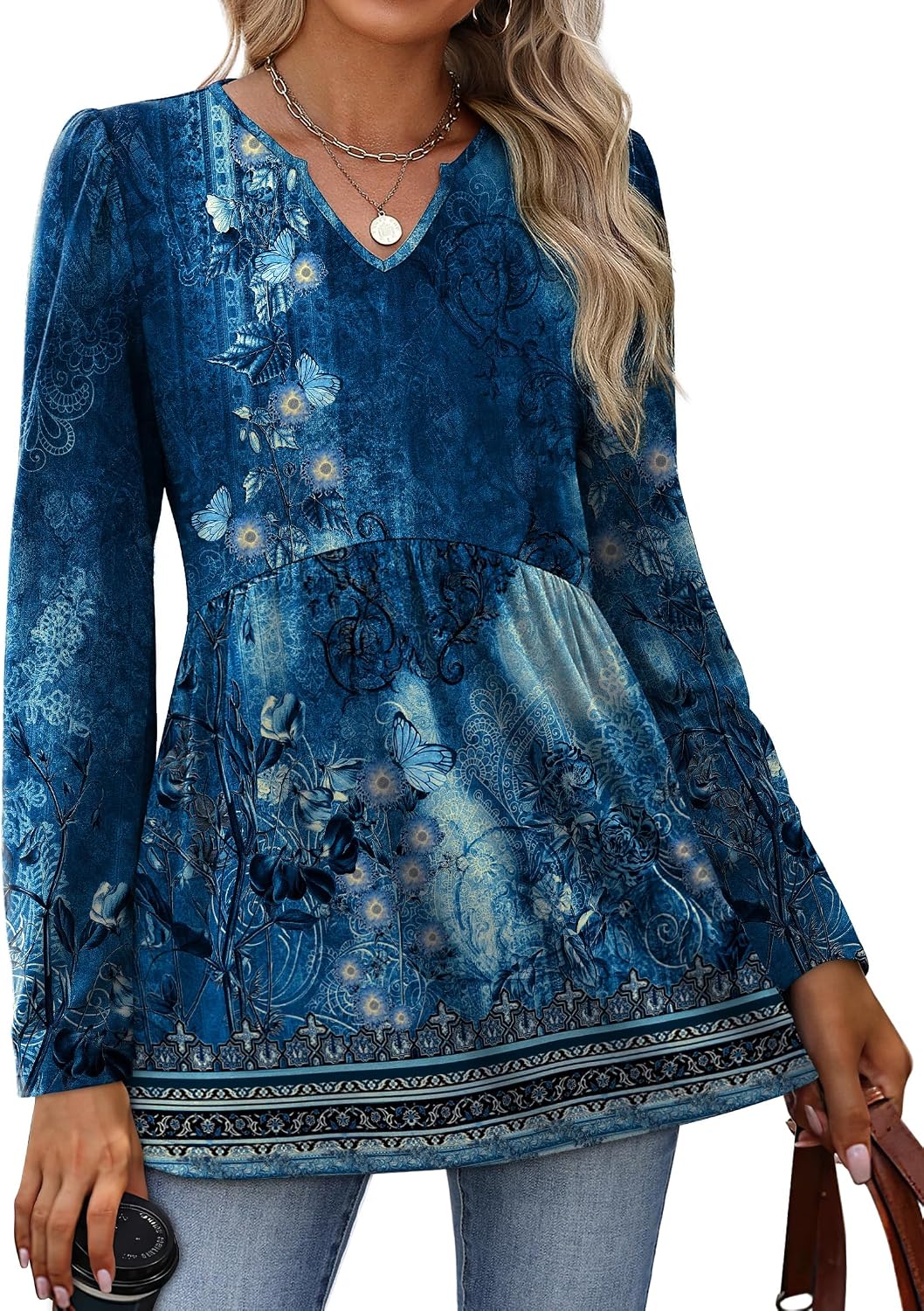 Detalle 2 de WIHOLL Babydoll Peplum V-Neck Top for Women