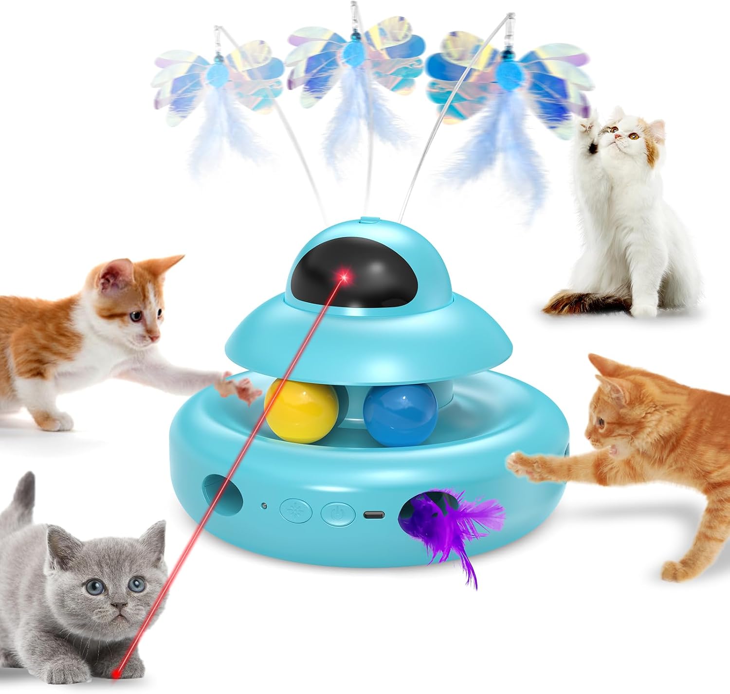 Detalle de MOHAYA MHY88 4-in-1 Automatic Cat Toy with Butterfly, Feathers and Track Balls