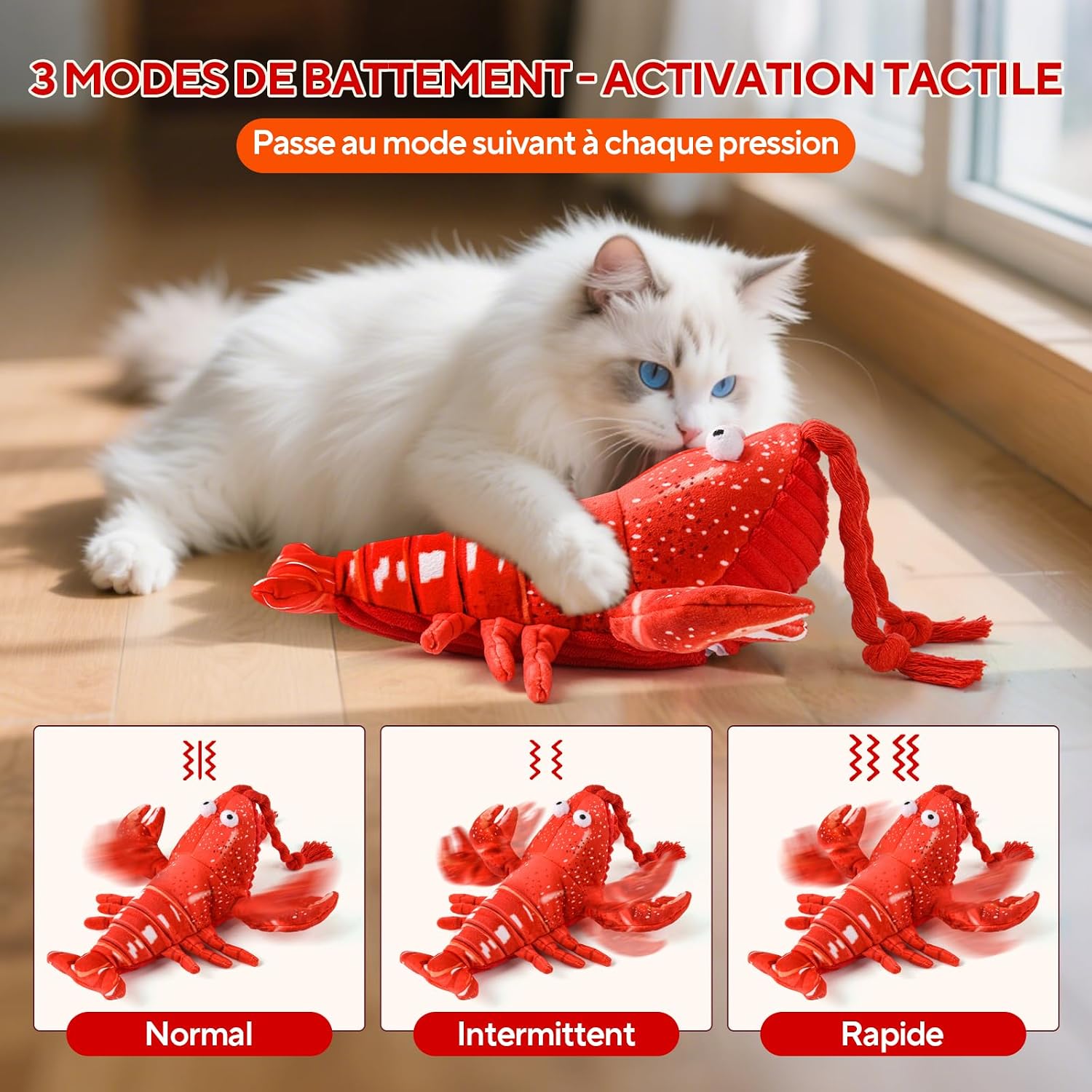 Detalle de LIFLIX Jouet interactif pour Chat - Homard battant des pattes, avec herbe à chat et recharge USB