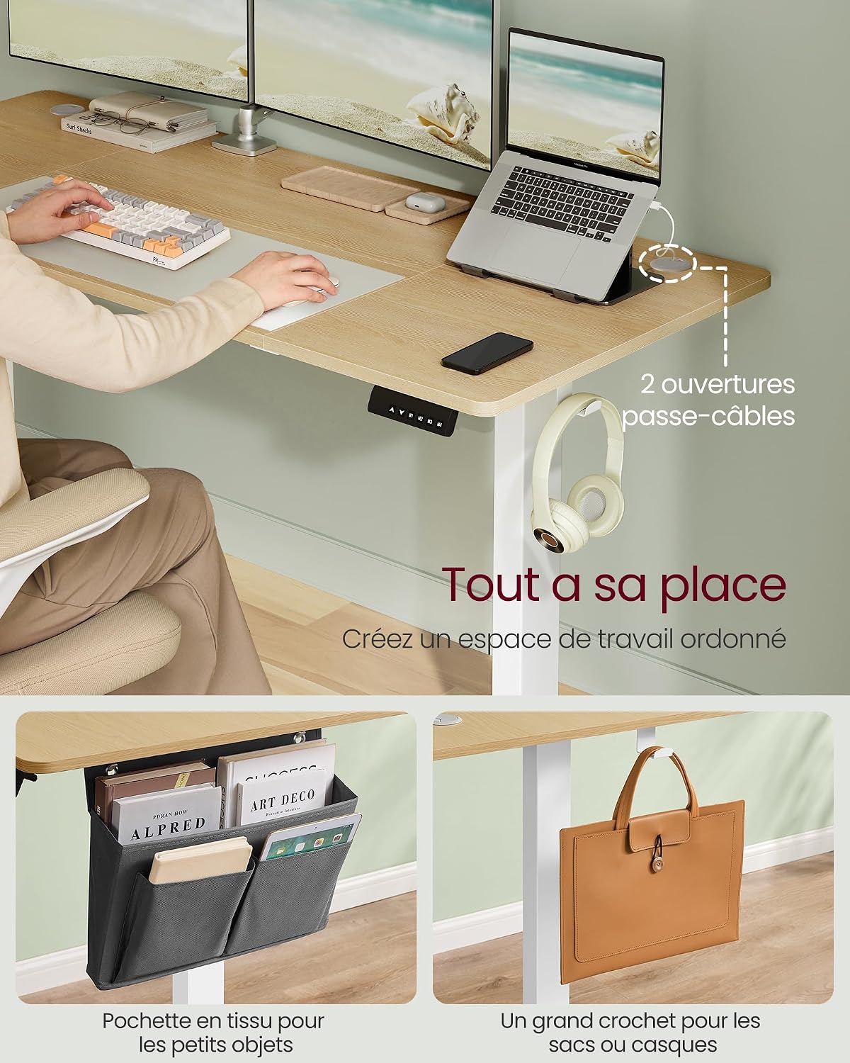 Thumbnail 5 de SONGMICS Bureau électrique 160 x 70 cm