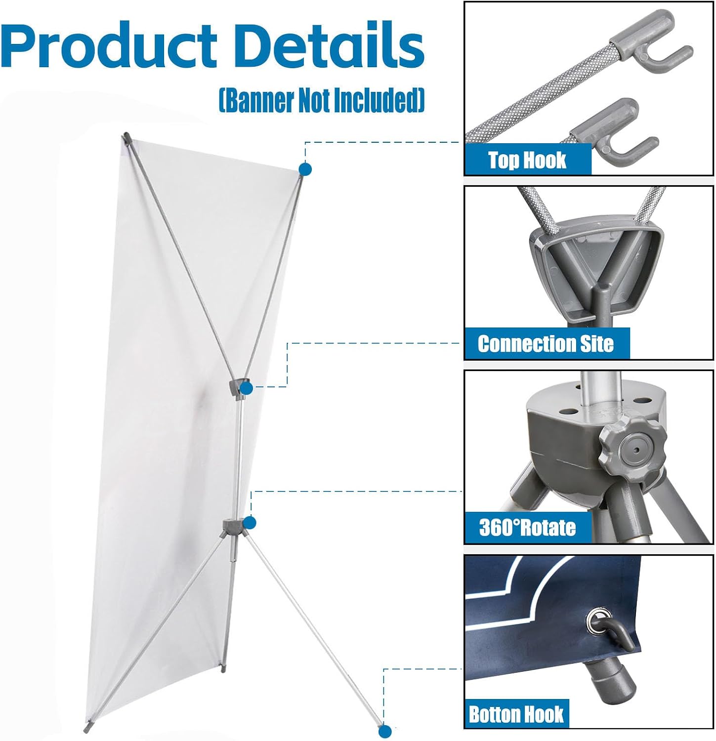 Detalle de USCNC 1 X Banner Stand, Adjustable Aluminum Frame for 24–32 in. Banners
