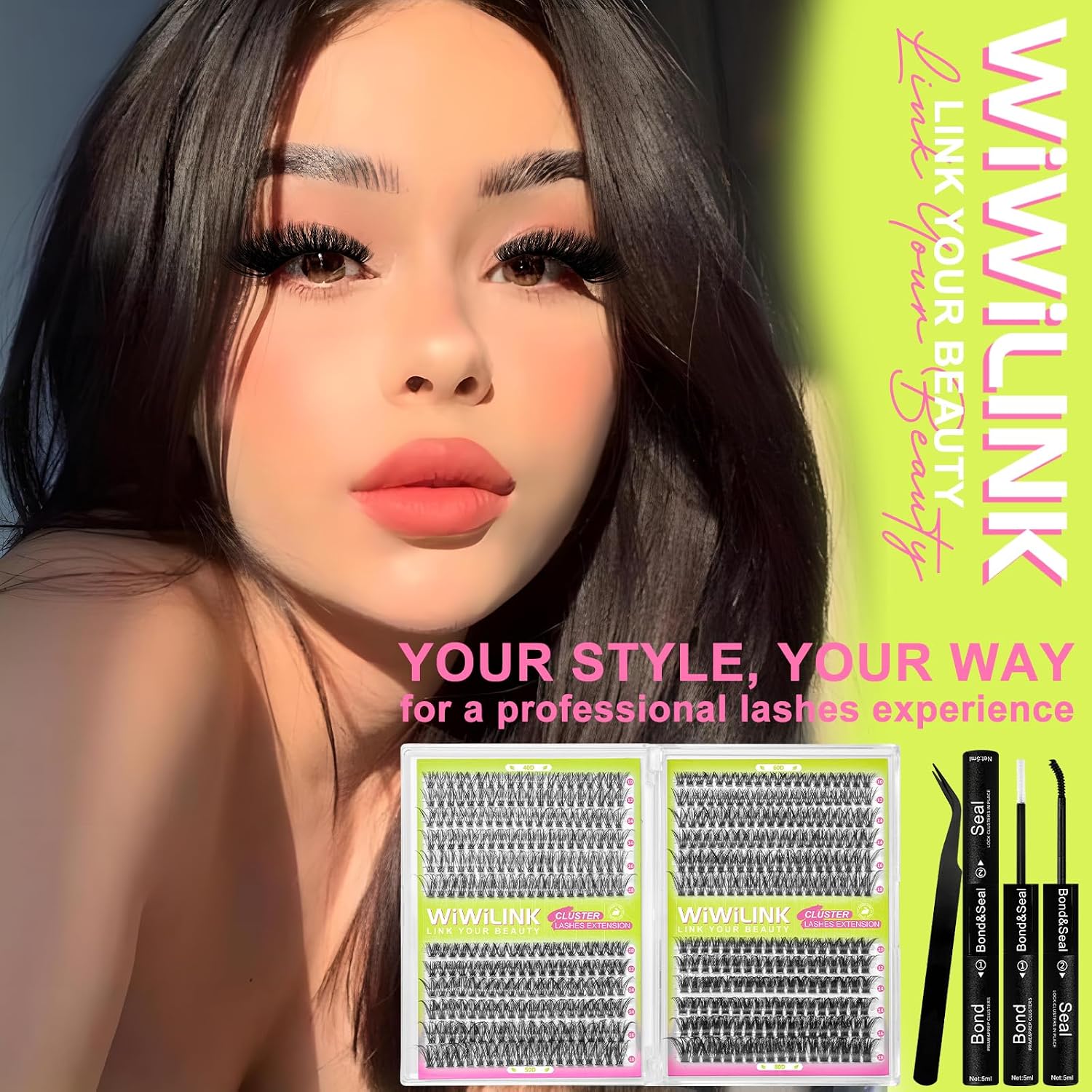 Thumbnail 1 de WiWiLINK Lash Clusters Kit, D Curl 10–18 mm, 40D–80D, 468 Pieces