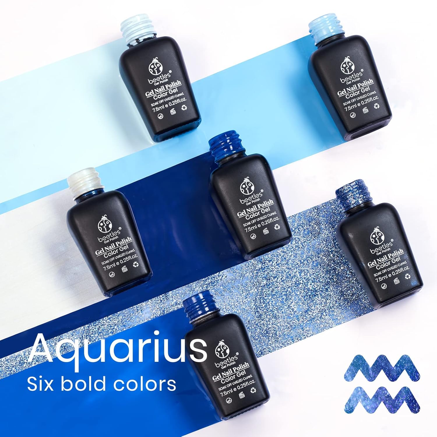 Detalle 2 de Beetles Aquarius Holy Water Blue Gel Nail Polish Set (6 Colors)