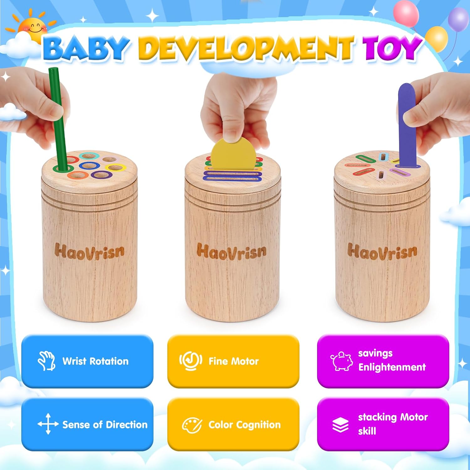 Thumbnail 1 de HaoVrisn Giochi Bambini 1-4 Anni 3 in 1 Montessori in Legno con Borsa