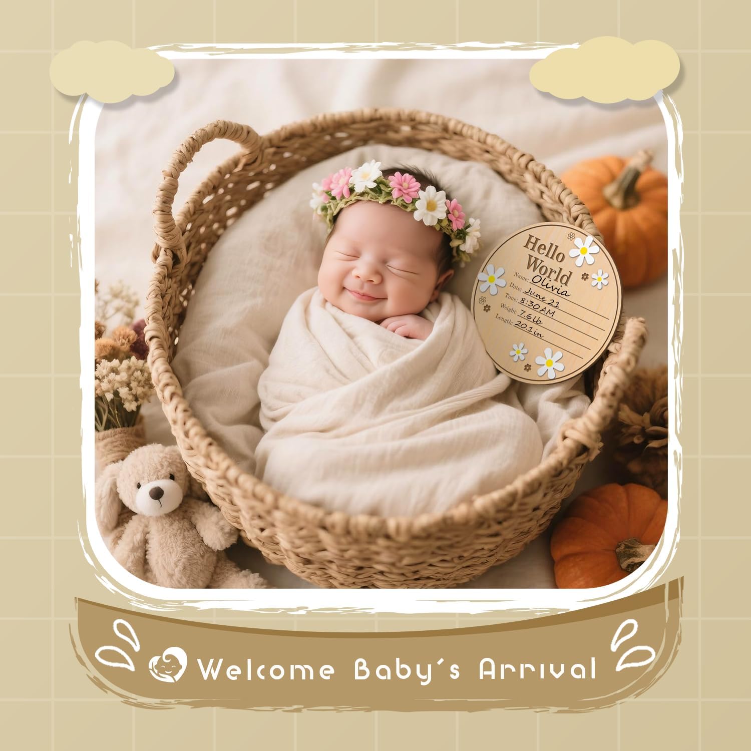 Detalle de Hello World Wooden Baby Birth Announcement Sign, 5.9-Inch