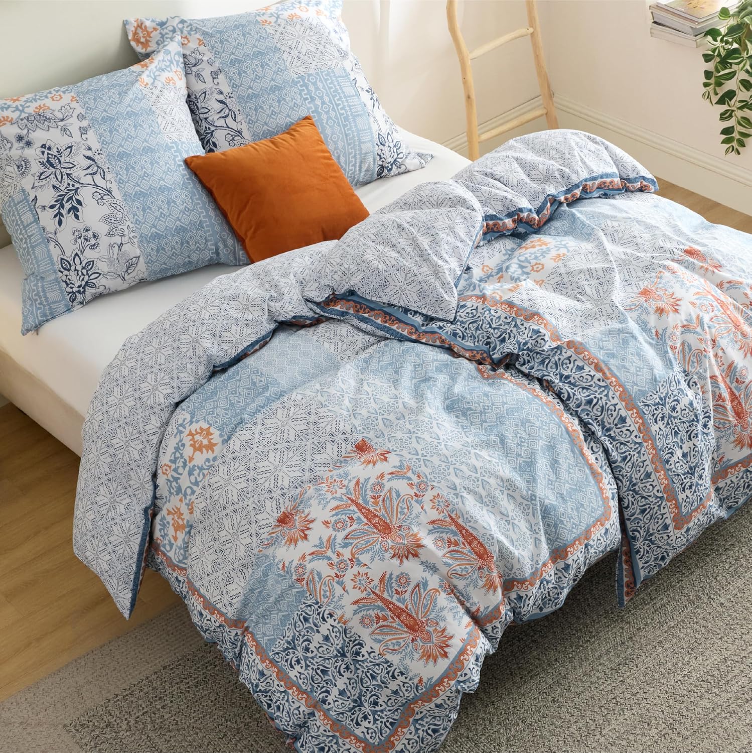 Thumbnail 3 de Bedsure Bettwäsche 135x200 cm, 4-teilig aus Baumwolle, Blau Boho Muster – Wendebettwäsche mit Reißverschluss