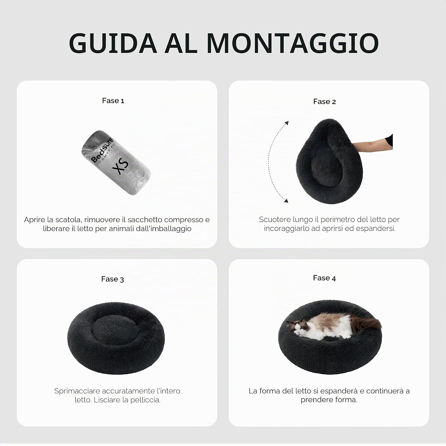 Thumbnail 6 de Bedsure Cuccia per gatti lavabile Ø50 cm – cuccia rotonda in peluche grigio chiaro