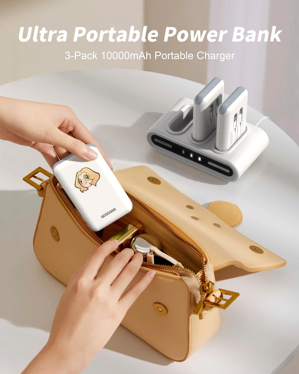 Detalle 2 de GOODaaa 3-Pack 10000mAh Power Banks with Charging Dock and Built-In Cables