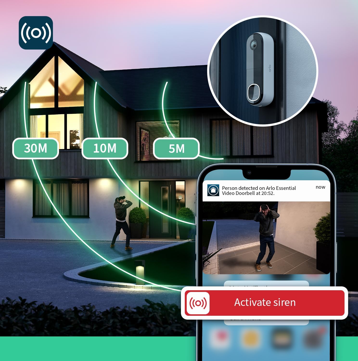 Thumbnail 5 de Arlo HD Video Doorbell Camera Wireless and Chime – Battery Powered 1080p Security for UK Homes
