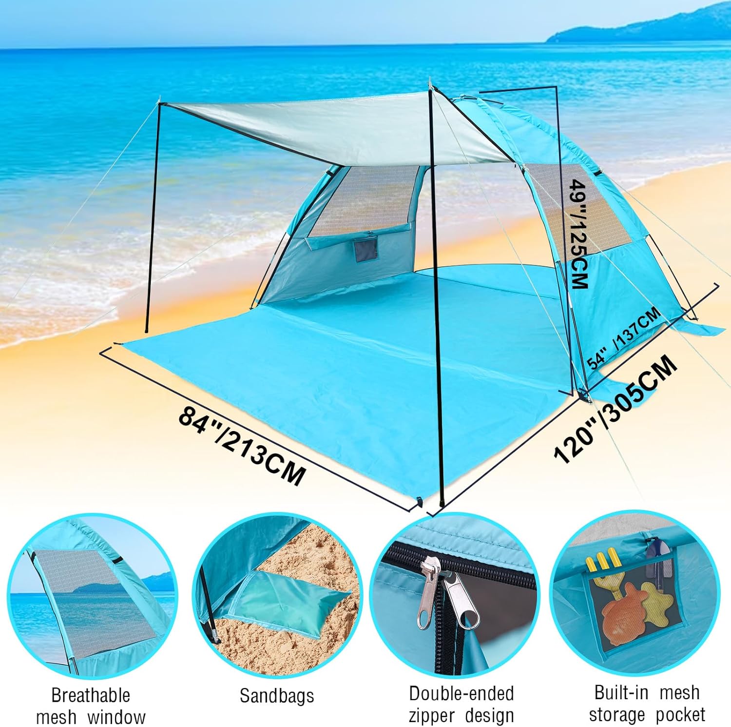 Thumbnail 6 de DLUCKY Beach Tent for 1-6 People: UV-Guard Shelter with Extendable Floor and Awning