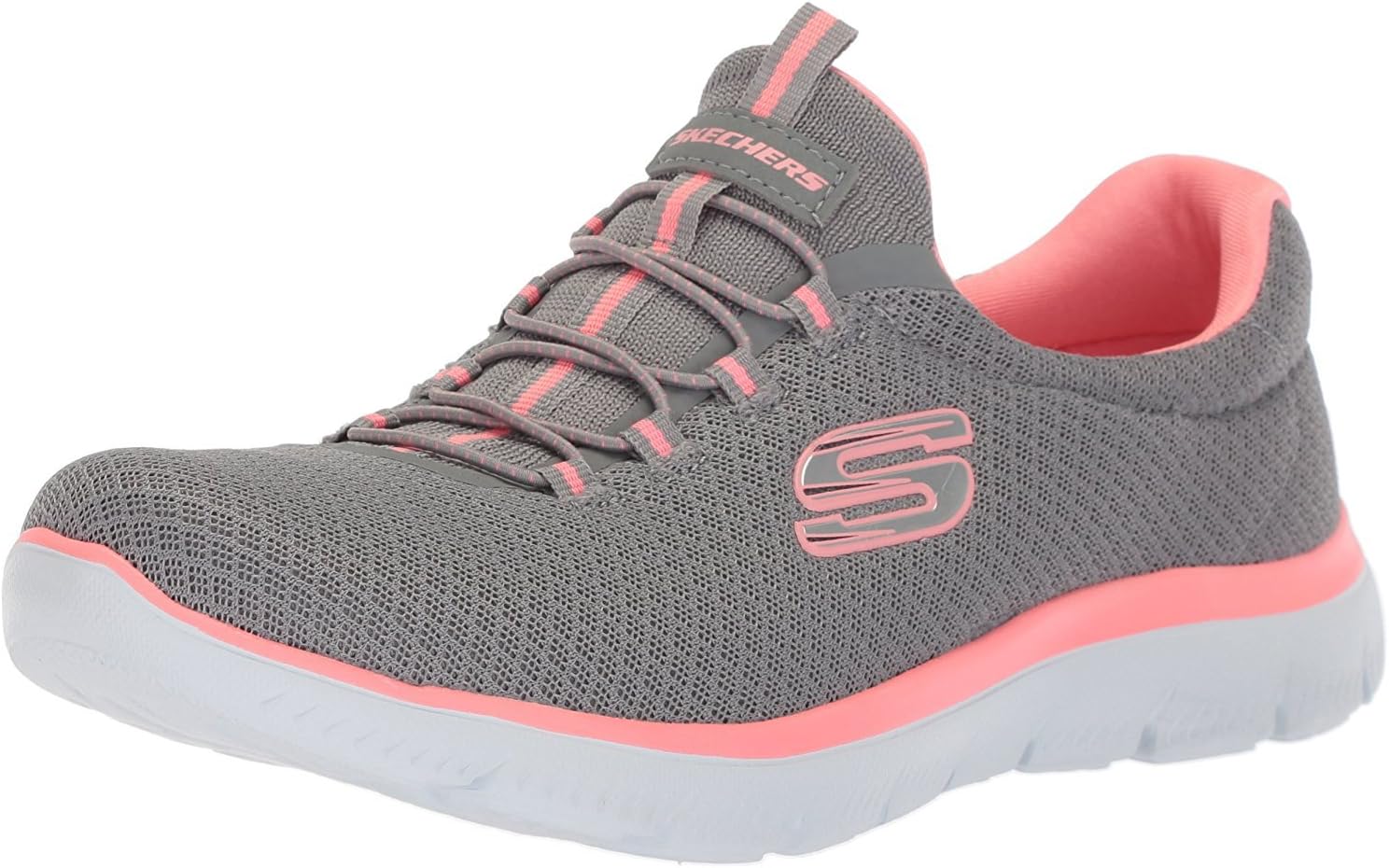 Detalle de Skechers Mujer Summits 12980 Zapatillas en gris con malla y ribete rosa (40 EU)