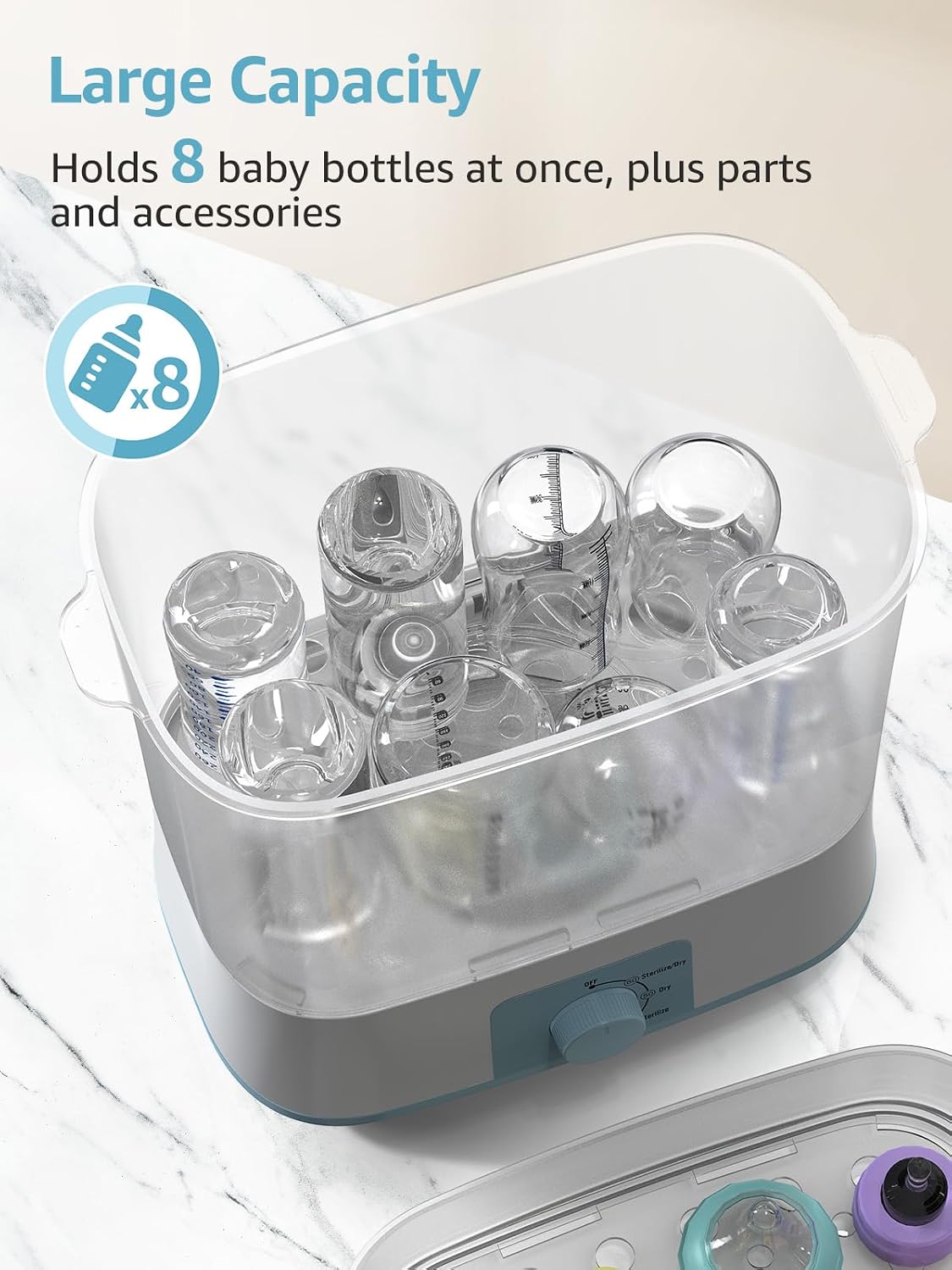 Detalle de GROWNSY BS706 4-in-1 Baby Bottle Sterilizer and Dryer, Blue, 72-Hour Storage