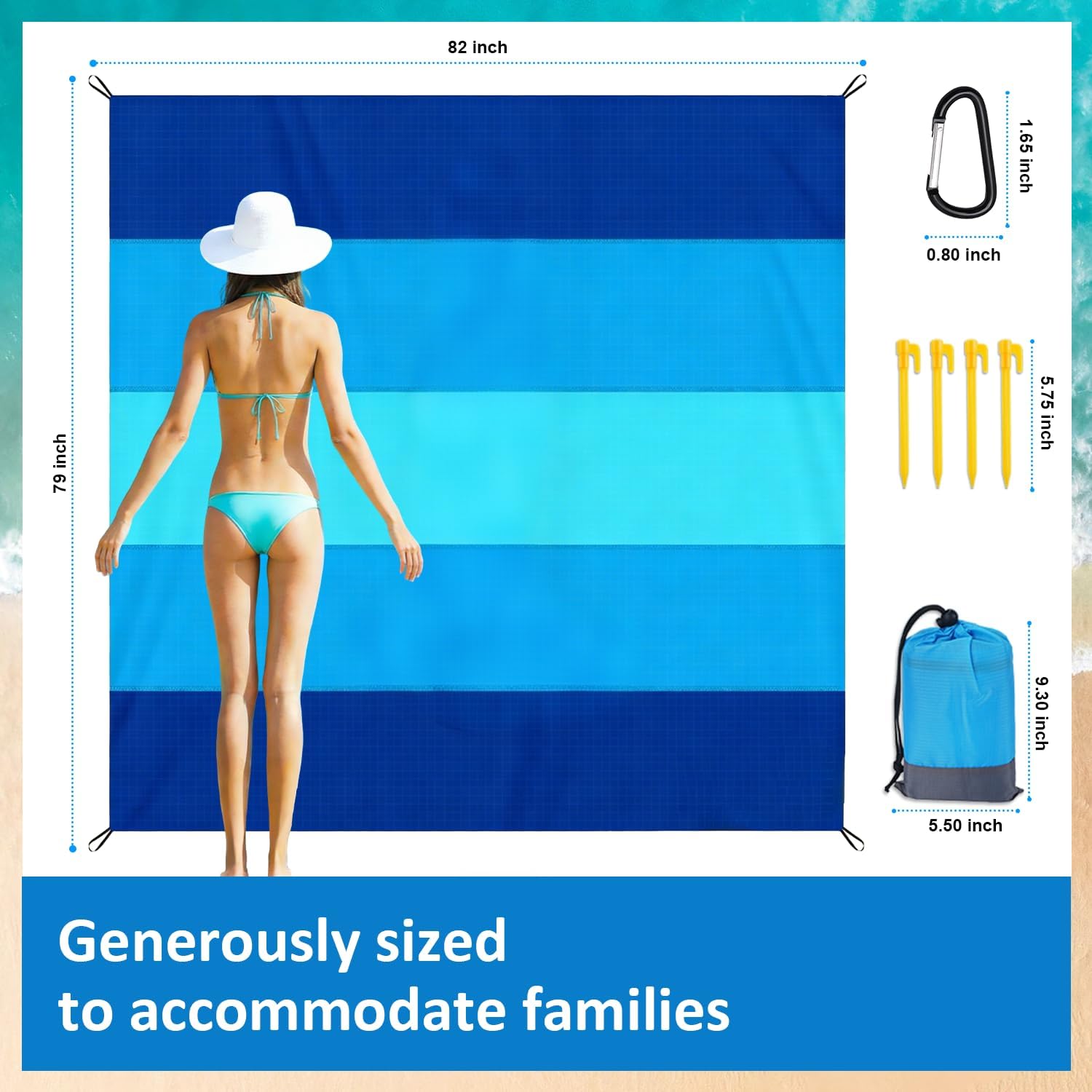 Thumbnail 4 de PLACHIDAY Beach Blanket - Extra Large 210x200cm Sandproof & Waterproof Mat
