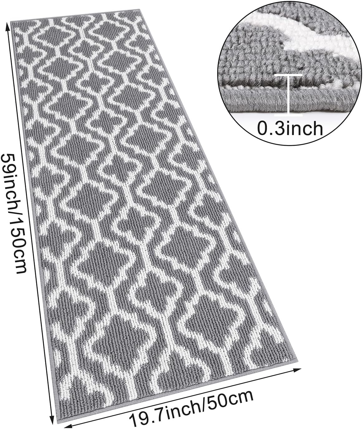 Detalle de SHACOS Grey Hallway Runner Rug (50x150cm) with Non-Slip TPR Backing